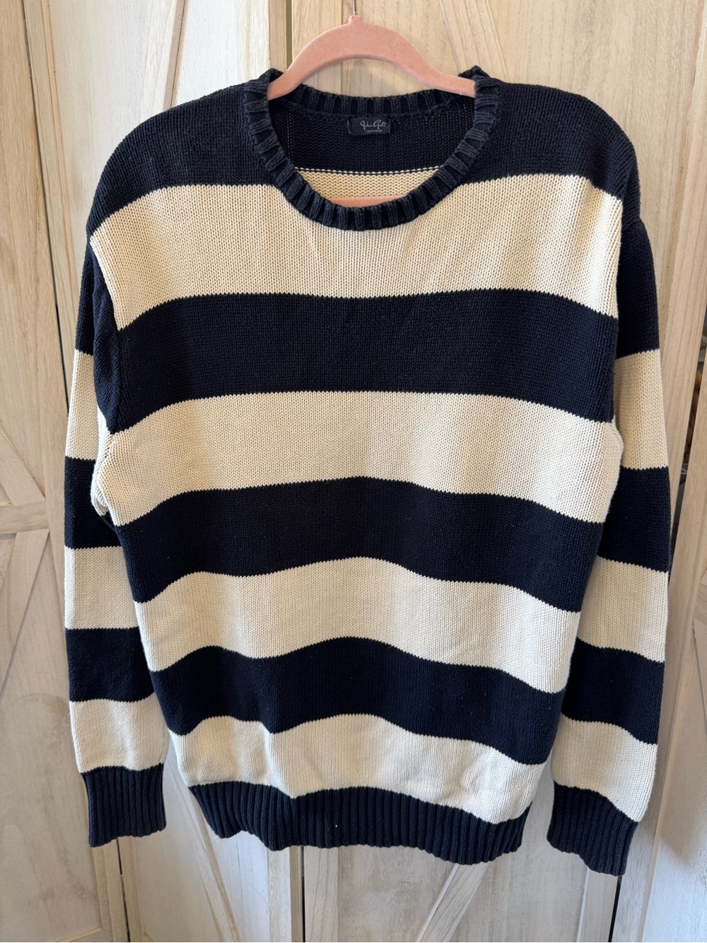 John Galt Brandy Melville Black & Cream Striped Crewneck Sweater